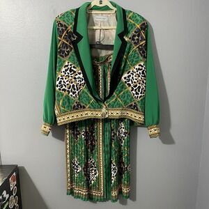 Vtg 90s 2-Piece Set Green Art to Wear Leopard Print 14/16 Old Money Mob Wife